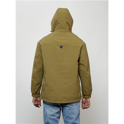 Куртка молодежная мужская весенняя с капюшоном горчичного цвета 7311G