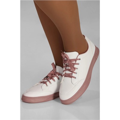 Кроссовки с розовой подошвой и шнурками