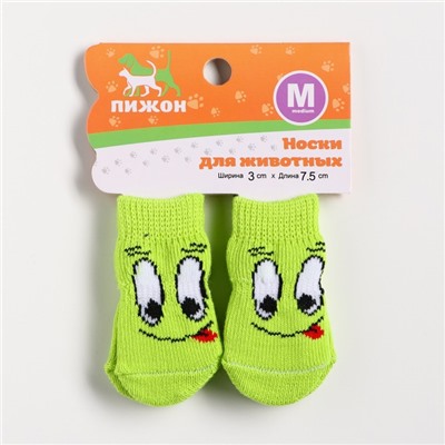 Носки нескользящие "Улыбка", размер М (3/4 * 7 см), набор 4 шт, зеленые