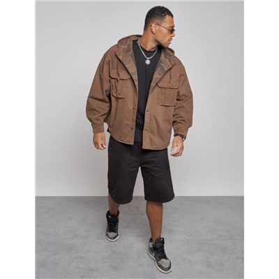 Джинсовая куртка мужская с капюшоном коричневого цвета 126040K