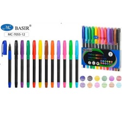 Набор ручек шариковых 12цв MC-7055-12 0,7мм цветной резиновый держатель Basir
