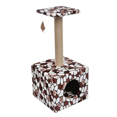 Домик-когтеточка "Куб" с площадкой и игрушкой, 35 х 30 х 85 см  микс цветов