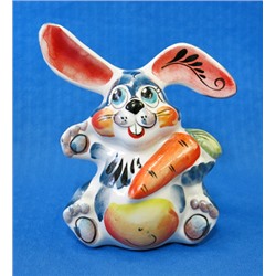 Заяц с морковкой, гжель цветная