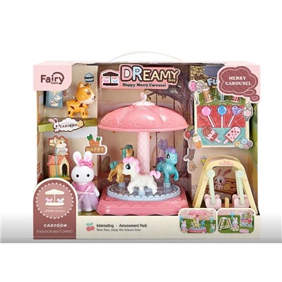 Игровой набор Cady Rabbit с набором мебели, карусель с лошадками, 6659