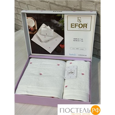 T1003/SM-3 Набор полотенец EFOR из 2-х предметов (50*90; 70*140) сердце белый (розовый)