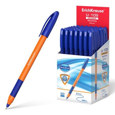 Ручка шариковая U-109 Orange Stick Grip Ultra Glide Technology синяя 1.0мм 47591 ErichKrause