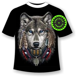 Подростковая футболка Волк с наушниками