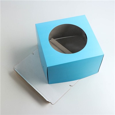 Кондитерская коробка с окном, голубой, 30 х 30 х 19 см