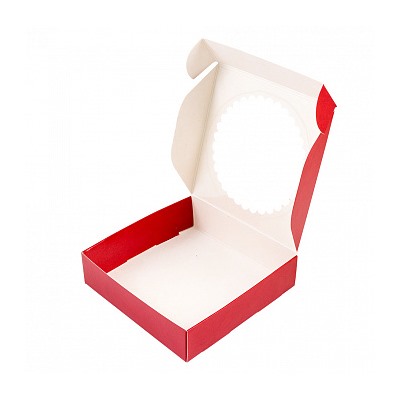 Коробка для печенья 12*12*3 см, красная с окном