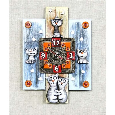 Часы крест с котами, CHT-00-15