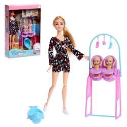 Кукла-модель шарнирная «Молодая Мама» с малышами и аксессуарами, в комбинезоне 7796934