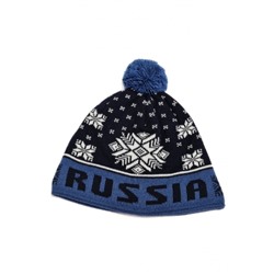 Шапка зимняя с помпоном Russia НR309 Темно-синяя