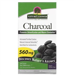 Nature's Answer, активированный уголь, активированный очищенный уголь, 560 мг, 90 растительных капсул