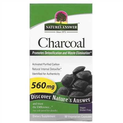 Nature's Answer, активированный уголь, активированный очищенный уголь, 560 мг, 90 растительных капсул