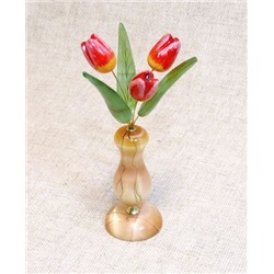 Настольный сувенир Ваза Тюльпаны на подставке с росписью, 3 цветка, А