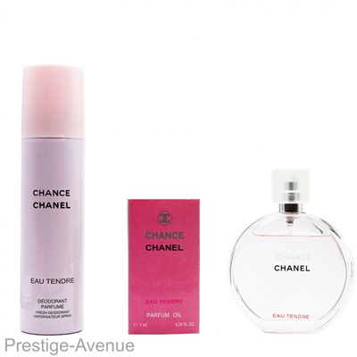 Подарочный набор Chanel eau Tendre for woman 3 в 1 150 ml x 7 ml x 100 ml