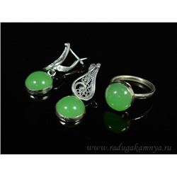 Кольцо и серьги с кварцем зеленым,  размер-17