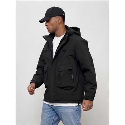 Куртка молодежная мужская весенняя с капюшоном черного цвета 7311Ch