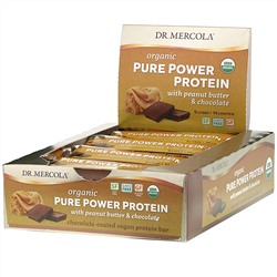 Dr. Mercola, Organic Pure Power Protein Bar, арахисовая паста и шоколад, 12 батончиков, 52 г (1,83 унции)