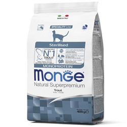 Сухой корм Monge Cat Speciality Line Monoprotein Sterilised для кошек, форель, 400 г