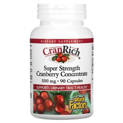 Natural Factors, CranRich, Super Strength, концентрат клюквы, 500 мг, 90 капсул