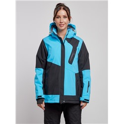 Горнолыжная куртка женская зимняя большого размера голубого цвета 23661Gl