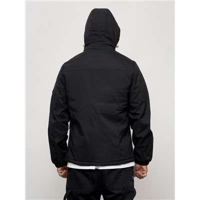 Куртка спортивная мужская весенняя с капюшоном черного цвета 88027Ch