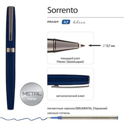 Роллер "SORRENTO" синий 0.7мм, синий матовый металлический корпус 20-0348 Bruno Visconti