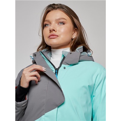Горнолыжная куртка женская зимняя большого размера бирюзового цвета 2278Br
