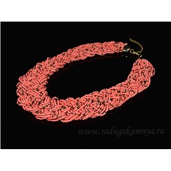 Колье из бисера плетение цв.розовый с золотом 45см