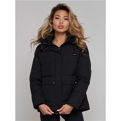 Зимняя женская куртка модная с капюшоном черного цвета 52303Ch
