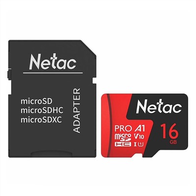 Карта флэш-памяти MicroSD 16 Гб Netac P500 Extreme Pro UHS-I (100 Mb/s) + SD адаптер (Class 10)