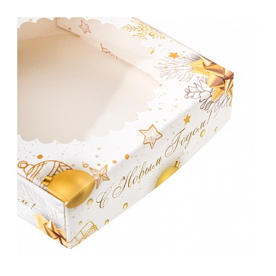 Коробка для печенья "Золотой Новый год" с окном, 12*12*3 см