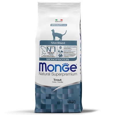 Сухой корм Monge Cat Speciality Line Monoprotein Sterilised для кошек, форель, 10 кг