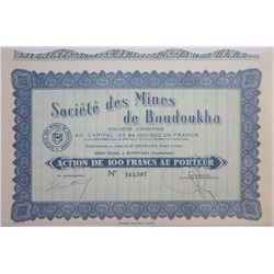 Акция Будухинская горнодобывающая компания, 100 франков, Франция