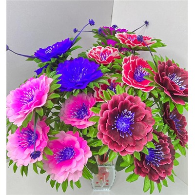 Цветы искусственные декоративные Хризантемы (6 цветков + 2 веточки фиол.) 47 см
