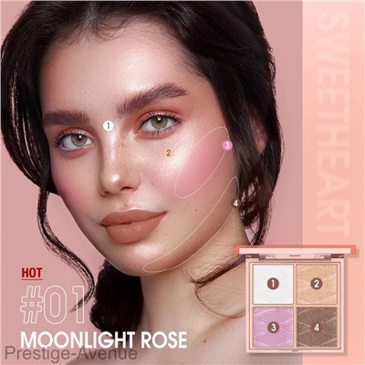 O.TWO.O Пудра-хайлайтер для макияж, 4 цвета арт. SC045  Moonlight Rose #01 7.5 g.