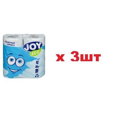 Joy Eco Туалетная бумага Белая 4 рулона 2-х слойная 3шт