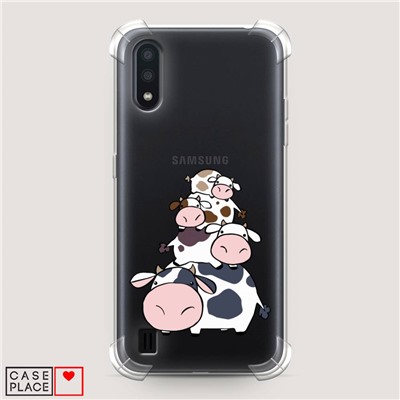 Противоударный силиконовый чехол Happy cows на Samsung Galaxy A01