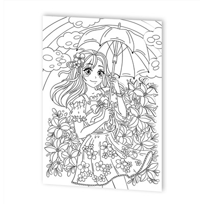 Раскраска в стиле ANIME "Девочка с зонтиком" (формат А3)