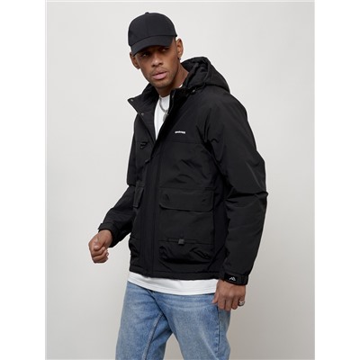 Куртка молодежная мужская весенняя с капюшоном черного цвета 708Ch