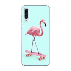 Силиконовый чехол Фламинго на скейте на Samsung Galaxy A50