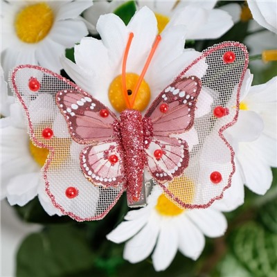 Бабочка для декора и флористики, на прищепке, пластиковая, фиолетовая, микс, 1 шт., 5 см и 8 см