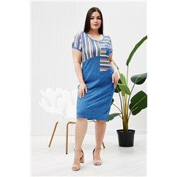 Платье женское 1390 синий+цветная полоса