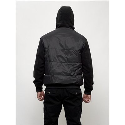 Куртка спортивная мужская весенняя с капюшоном черного цвета 7335Ch
