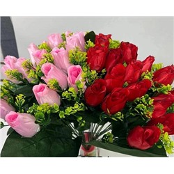 Цветы искусственные декоративные Букет роз (18 бутонов, крупные листья) 40 см