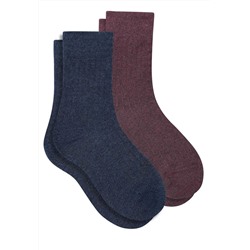 Набор женских носков в рубчик, бордовые меланж и темно-синие меланж
