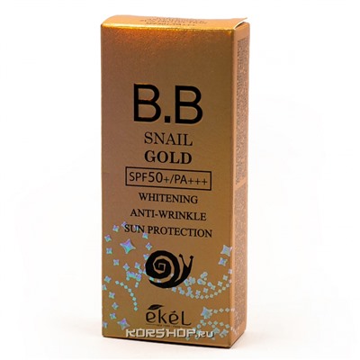 Антивозрастной ВВ крем с муцином улитки и золотом Snail Gold BB Cream SPF 50+/PA+++ Ekel, Корея, 50 мл