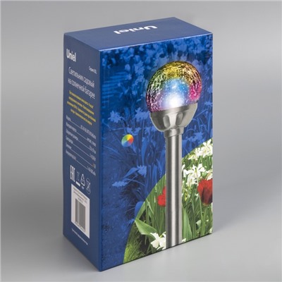 Садовый светильник Uniel «Сфера» на солнечной батарее, 7 × 36 × 7 см, свечение мульти (RGB)