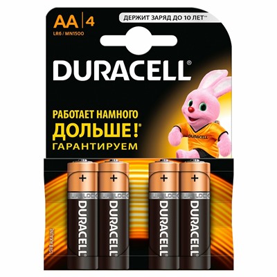 Батарейка DURACELL BASIC АА 1.5V/LR06 (4 шт.) (Щелочной элемент питания)